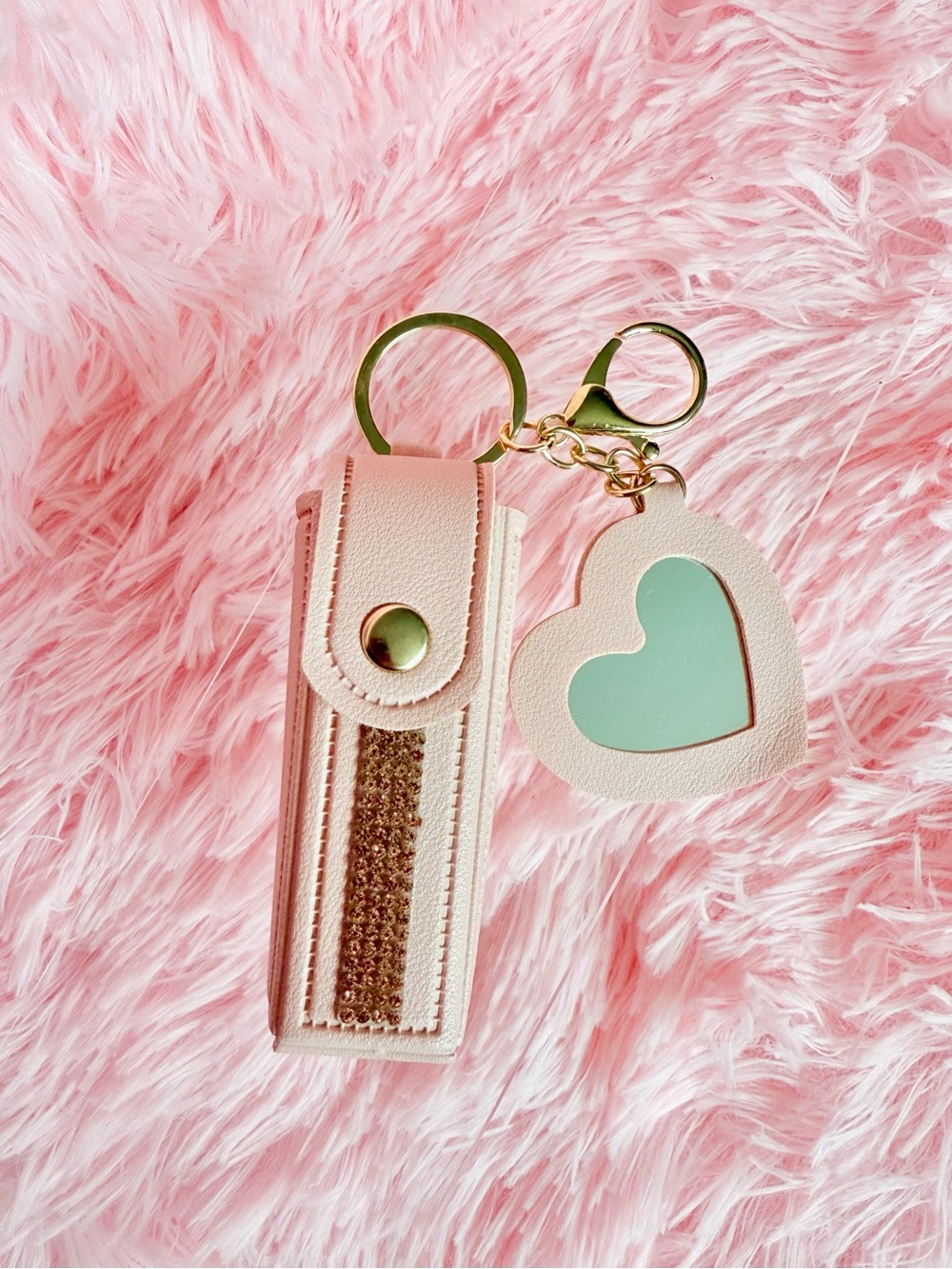 Pink Heart Keychain and Lipstick Holder Keyring